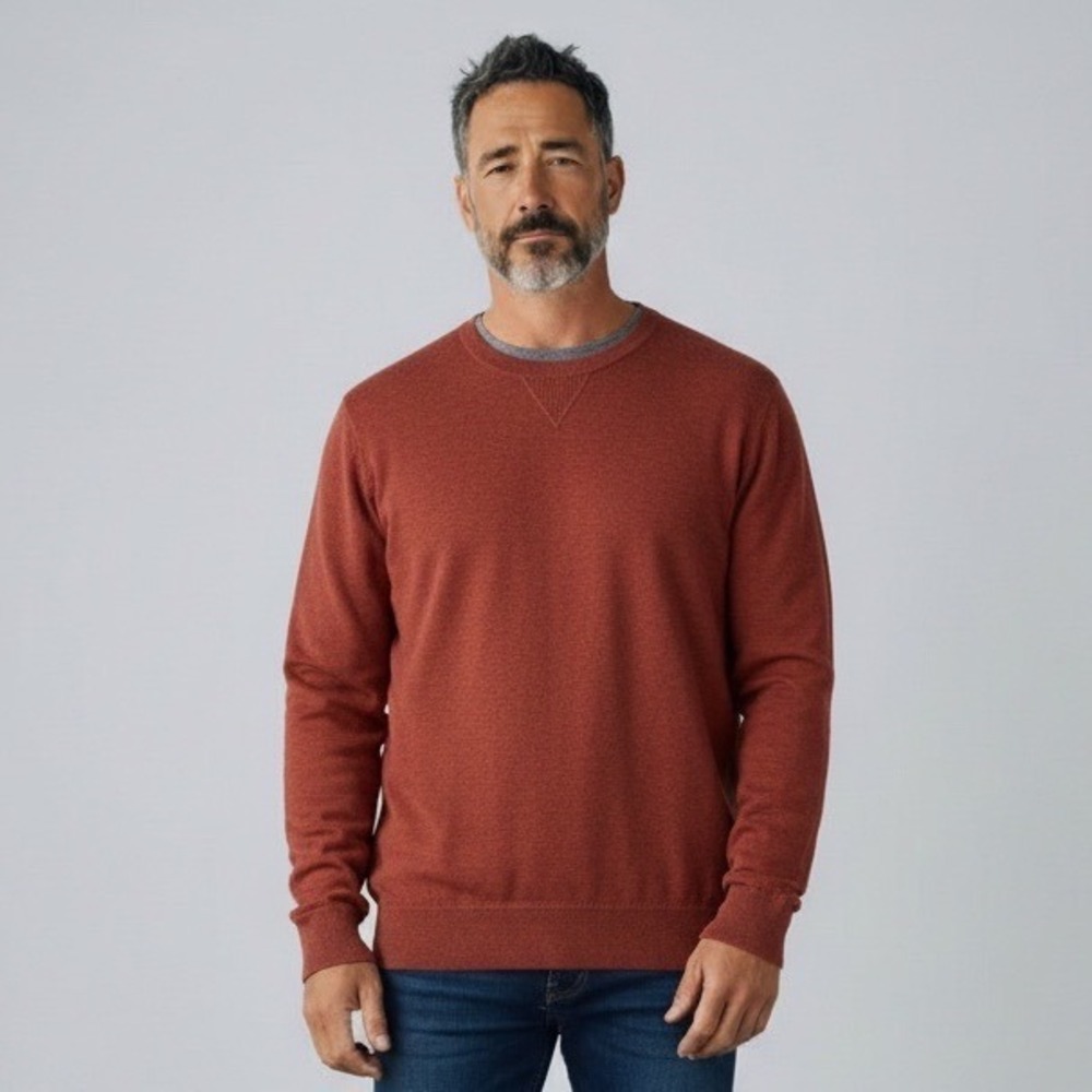 Faherty Sconset Crew Mens XXL Autumn‎ Rust Cotton Cashmere V-Stitch Knit